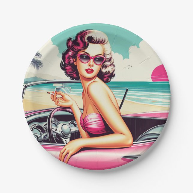 Assiettes En Carton Retro Summer Girl (Devant)