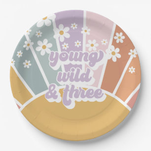 Assiettes En Carton Retro Sunshine Rainbow Daisy 3e anniversaire