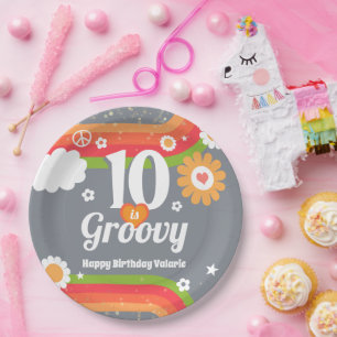 Assiettes En Carton Retro Super 10e anniversaire