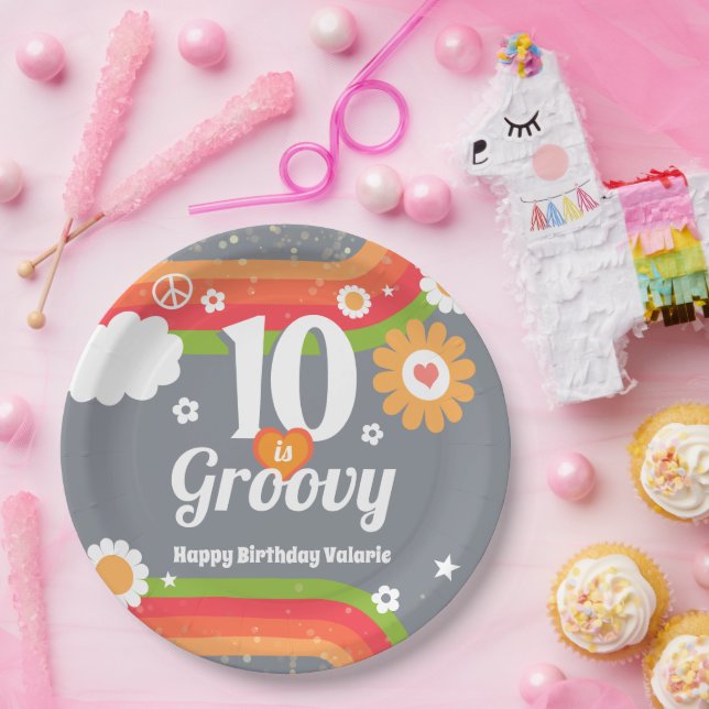 Assiettes En Carton Retro Super 10e anniversaire (Fête)