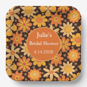 Assiettes En Carton Retro Super Floral Orange jaune coutume