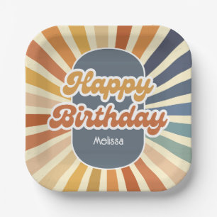 Assiettes En Carton Retro Super Vague Joyeux Anniversaire