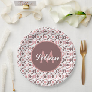Assiettes En Carton Rétro Ton Terreux Circulaire Monogrammé Rose