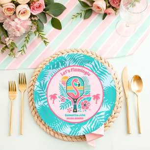 Assiettes En Carton Retro Tropical Flamant Rose Mariage de Pickleball