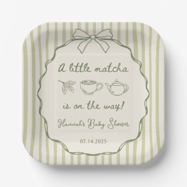 Assiettes En Carton Rétro Un Petit Baby shower À Thé De Matcha (Recto)