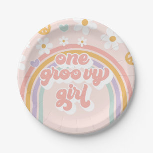 Assiettes En Carton Retro Une Super fille Rainbow Anniversaire