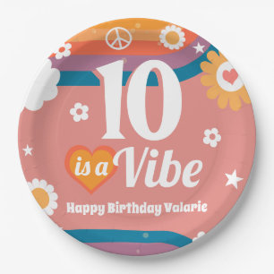 Assiettes En Carton Retro Vibe 10e anniversaire