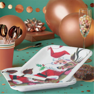 Assiettes En Carton Retro Vintage Christmas Père Noël