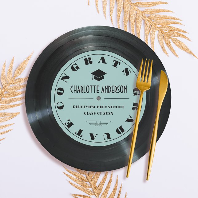 Assiettes En Carton Retro Vinyl Record Turquoise Graduation (Créateur téléchargé)