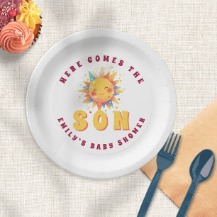 Assiettes En Carton Retro Voici Le Baby shower Fils Boy
