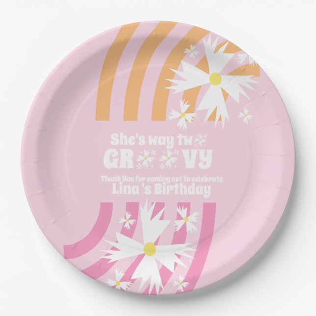 Assiettes En Carton Retro Way Deux Super Daisy Flower Anniversaire   (Devant)