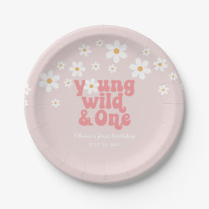 Assiettes En Carton Retro Young Wild One Daisy floral 1er anniversaire