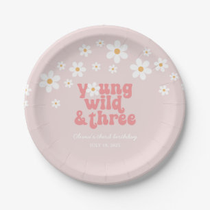 Assiettes En Carton Rétro Young Wild trois Daisy floral 3e anniversair