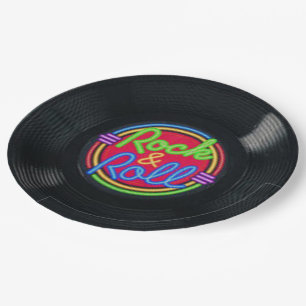 Assiettes En Carton Rétros plaques à papier de vinyle de roche et de