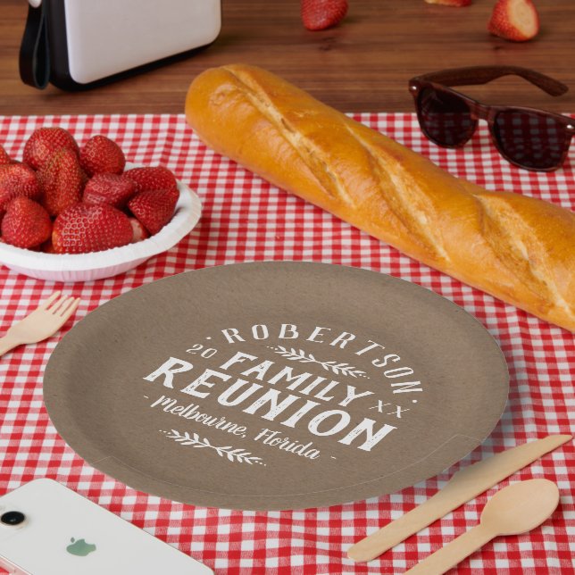 Assiettes En Carton Retrouvailles familiales personnalisées rustiques  (Pique-nique)