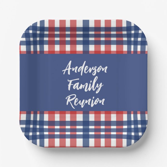 Assiettes En Carton Réunion familiale rouge, blanc et bleu (Recto)