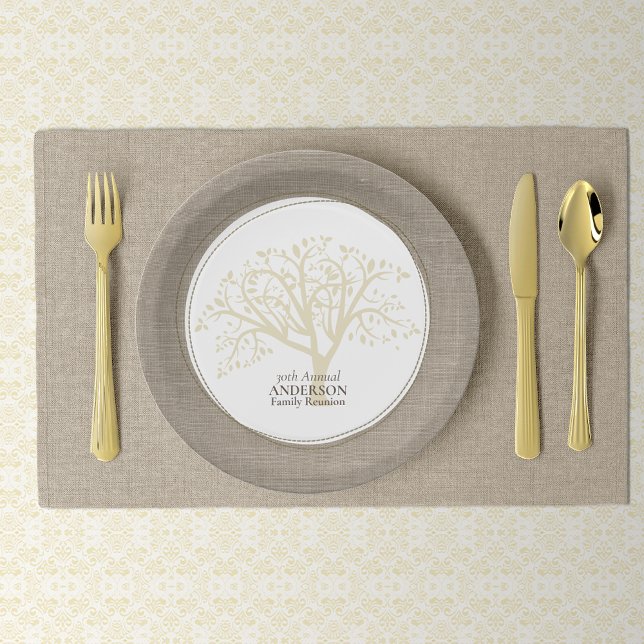 Assiettes En Carton Reunion familiale Rustique Brown Stitch Burlap (Créateur téléchargé)