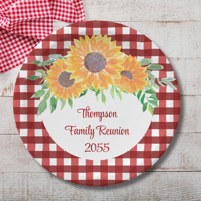 Assiettes En Carton Réunion personnalisée de la famille des tournesols (Créateur téléchargé)