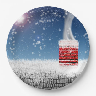 Assiettes En Carton Réveillon de Noël Neige Chimney d'hiver toit