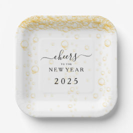 Assiettes En Carton Réveillon du Nouvel An Fizz Champagne Élégant
