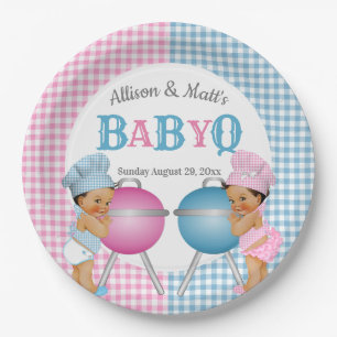Assiettes En Carton Révéler le genre Pink Blue En vichy bébé Q BBQ