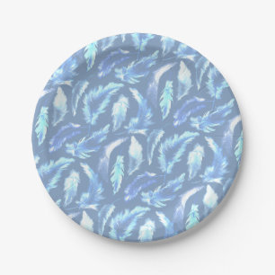 Assiettes En Carton rêves doux - plumes d'aquarelle bleu clair :
