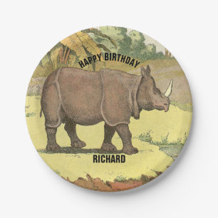 Assiettes En Carton Rhinoceros Bonne fête d'anniversaire