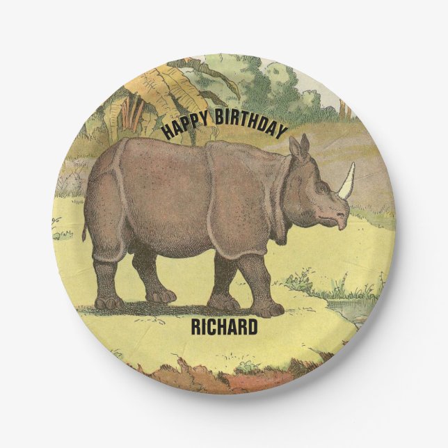 Assiettes En Carton Rhinoceros Bonne fête d'anniversaire (Devant)