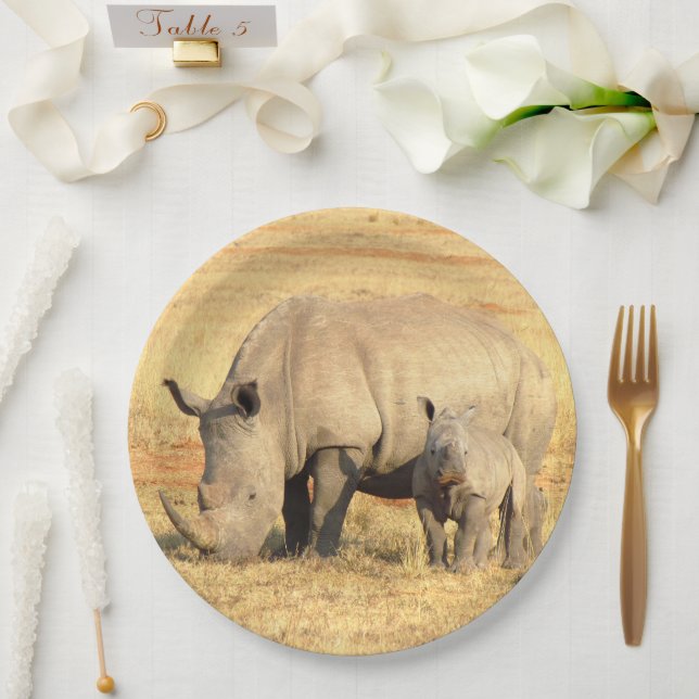 Assiettes En Carton rhinocéros mignons en afrique (Mariage)