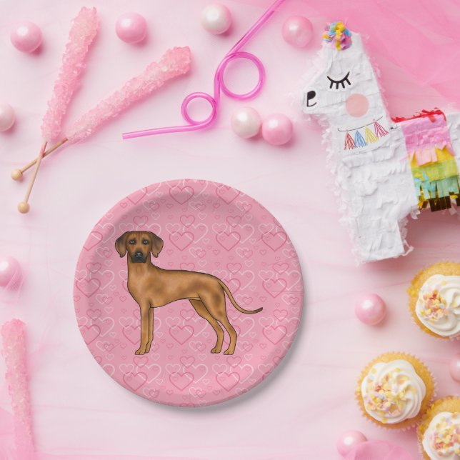 Assiettes En Carton Rhodesian Ridgeback Chien Love Coeur Motif rose (Fête)