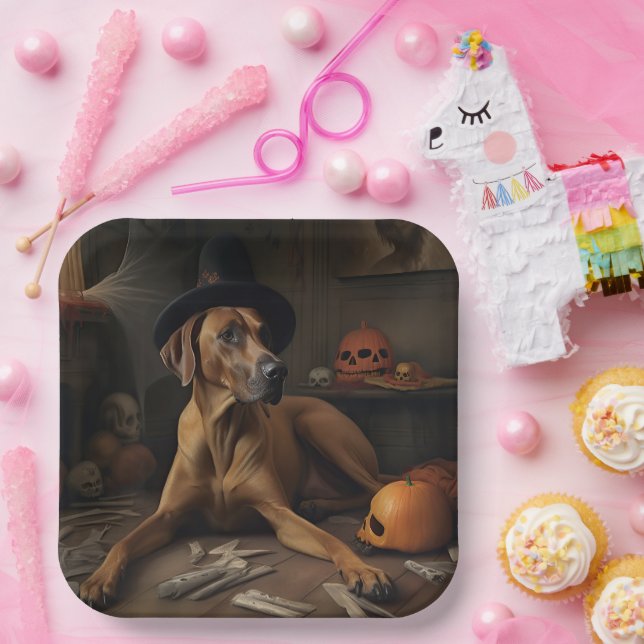 Assiettes En Carton Rhodesian Ridgeback Citrouilles Halloween effrayan (Fête)
