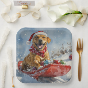 Assiettes En Carton Rhodesian Ridgeback Dog dans Sledge Noël