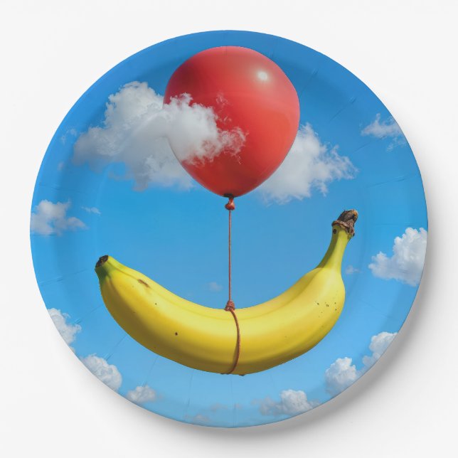 Assiettes En Carton Ripe Banana Floating In Sky with Red Balloon (Devant)