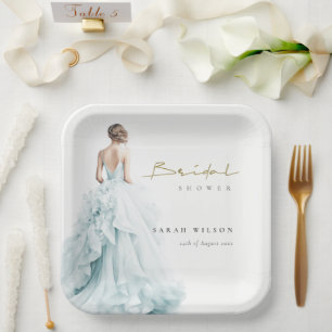 Assiettes En Carton Robe de mariée aquarelle bleue aqua Shower de mari