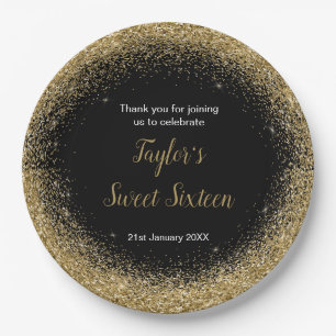 Assiettes En Carton Robe d'or Faux Parties scintillant douce 16 Annive