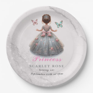 Assiettes En Carton Robe princesse en argent rose Fête d'anniversaire