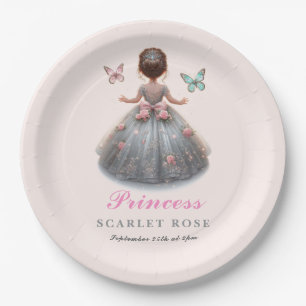 Assiettes En Carton Robe princesse en argent rose Fête d'anniversaire