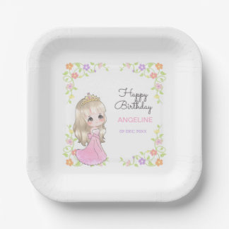 Assiettes En Carton Robe rose mignonne Princesse Floral Anniversaire