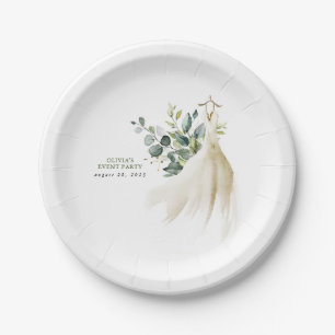 Assiettes En Carton Robe verte élégante à feuilles d'eucalyptus