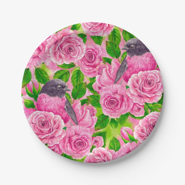 Assiettes En Carton Robin rose et rose (Devant)
