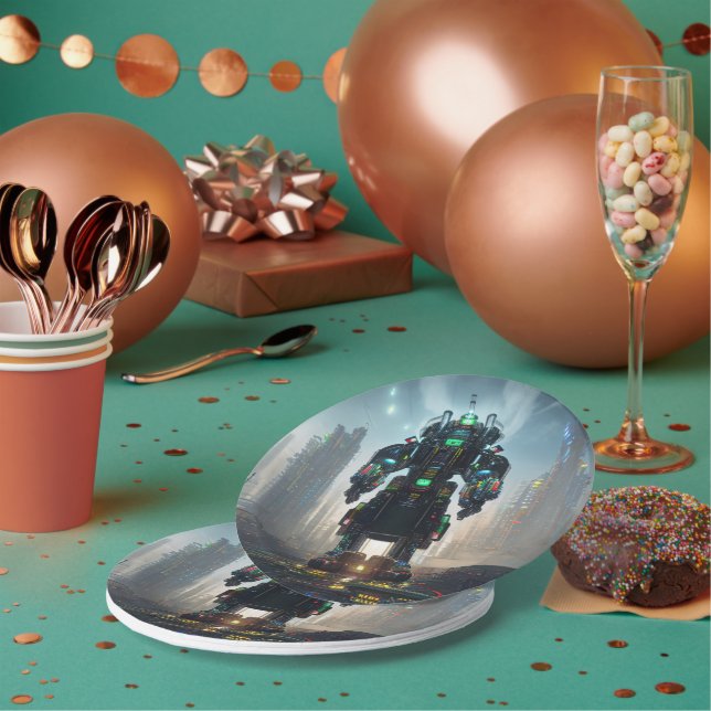 Assiettes En Carton Robot 4 plaques en papier (Multi)