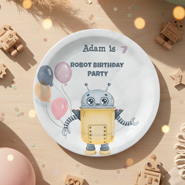 Assiettes En Carton Robot Anniversaire (Créateur téléchargé)