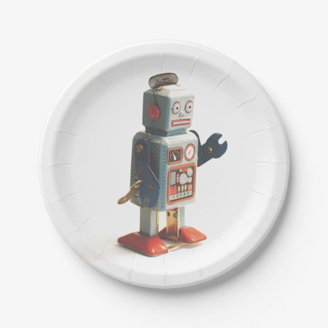 Assiettes En Carton Robot de jouet rétro (Devant)
