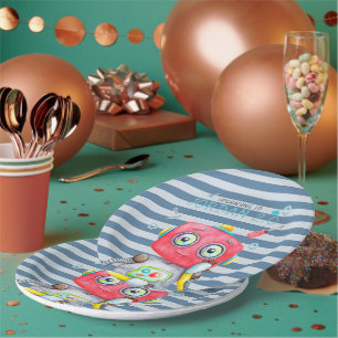 Assiettes En Carton Robot Mignon Fête d'anniversaire personnalisée