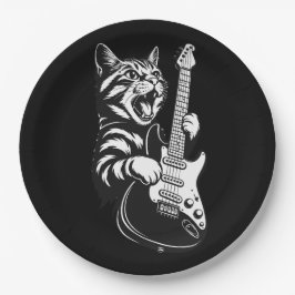 Assiettes En Carton Rock Cat Playing Electric Guitar | Cool Music Love