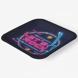 Assiettes En Carton Rock Retro Neon Carré
