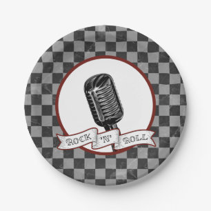 Assiettes En Carton Rock & Roll Retro Microphone Rockabilly Party