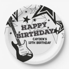 Assiettes En Carton Rock Star Birthday Guitar Black White Stars