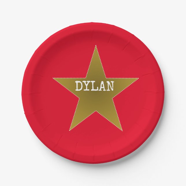Assiettes En Carton Rock Star Movie Star Anniversaire Party Red Gold (Devant)