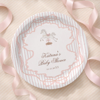 Assiettes En Carton Rocking Horse Pink Girl Baby Shower